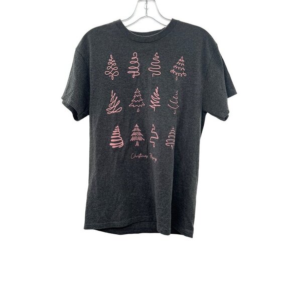 Delta Pro Weight Women's Christmas Tree T-Shirt Gray/Pink Size Medium - Picture 1 of 9